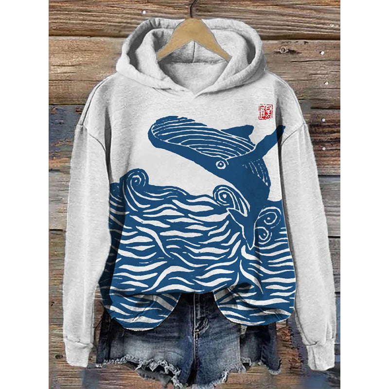 Sudadera con capucha y estampado de manga larga para mujer