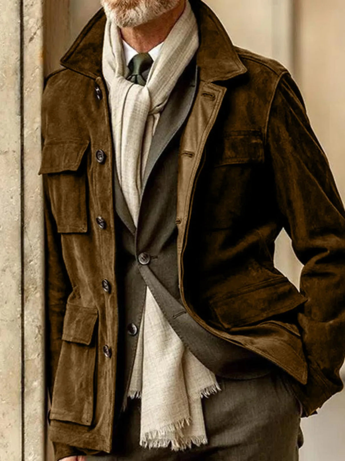 Men's Full Size Button Up Long Sleeve Jacket Plus Size