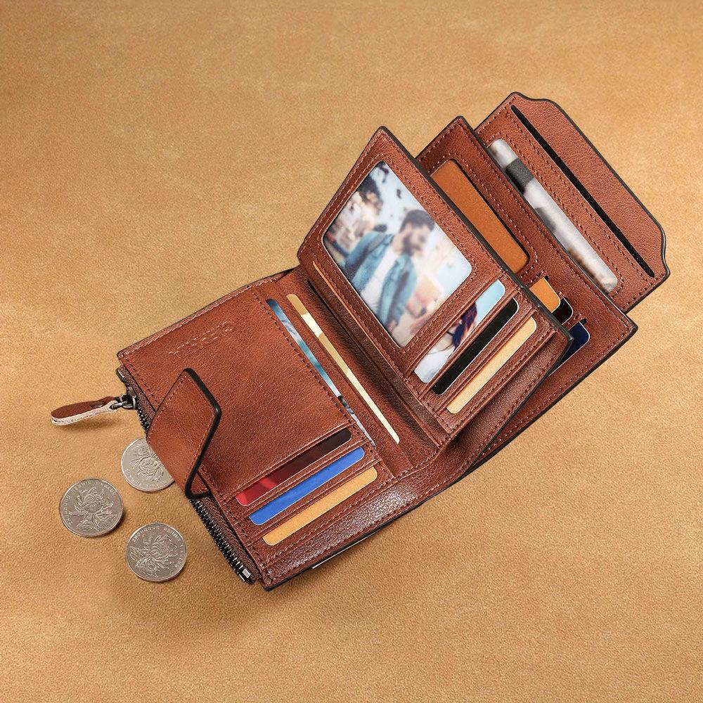 Men's Leather Wallet Multi-function Anti-theft Zipper