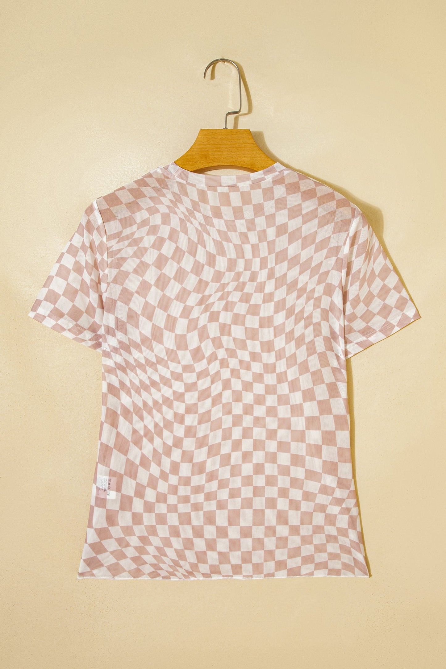 Camiseta de malla de cuello simulado con estampado a cuadros caqui