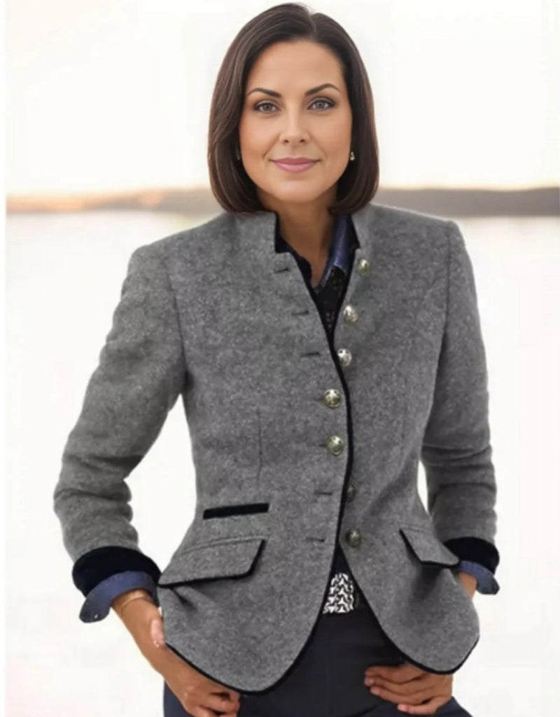 Chaqueta de lana para mujer con bloques de color – Abrigo elegante casual con múltiples botones