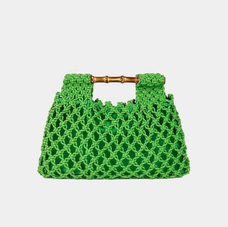 Hollow-out Bamboo-Section Handle Handwoven Small Square Bag