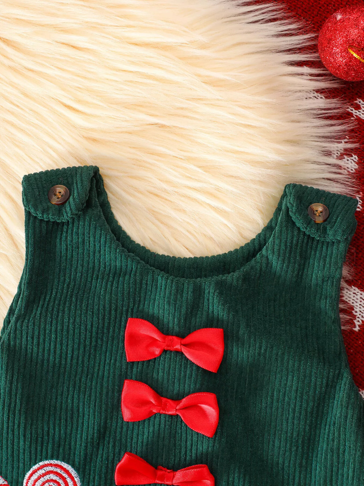 Children's Christmas Striped Bodysuit and Dress Set with Headband