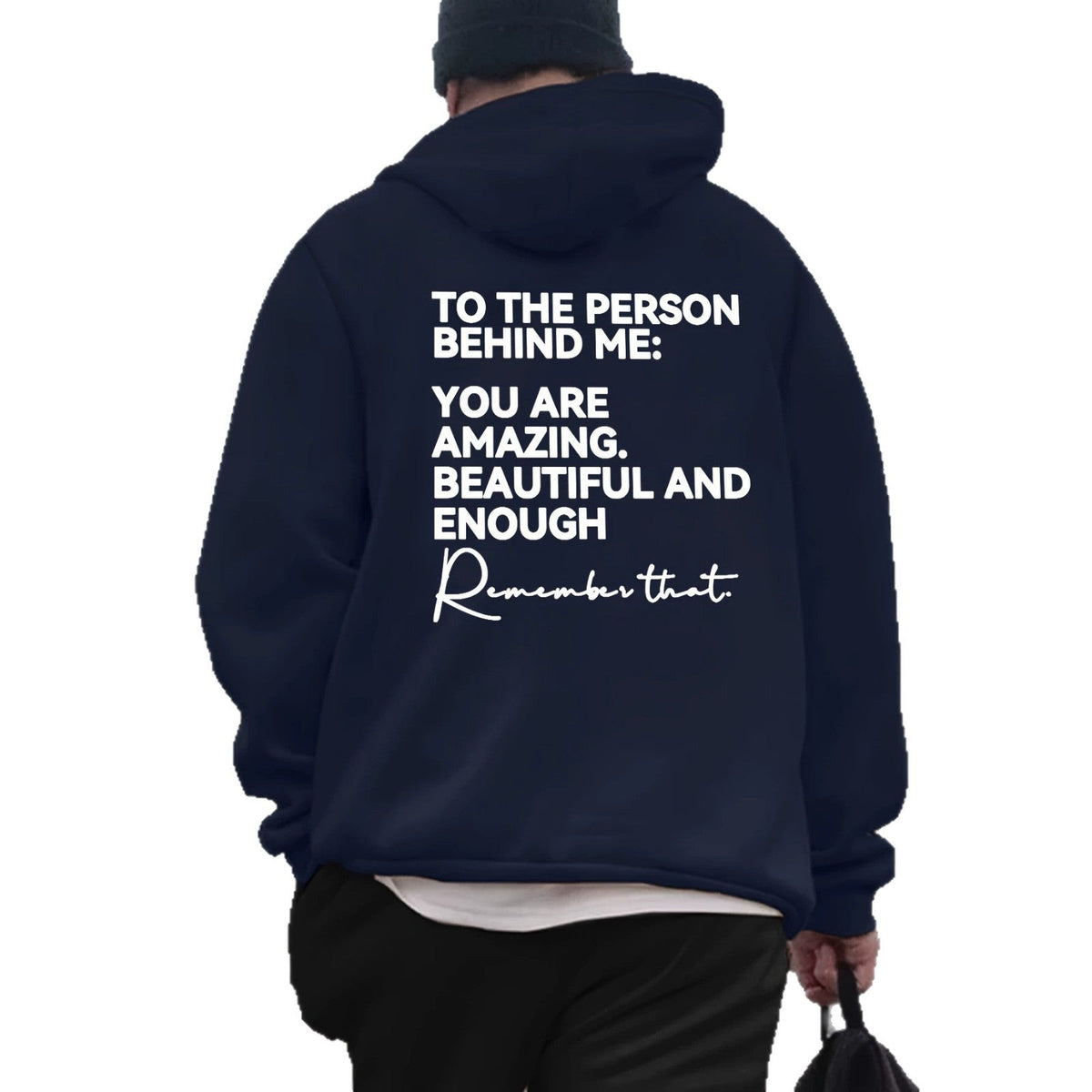 Loose-fit Drop-shoulder Hooded Sweatshirt With English Print On The Back