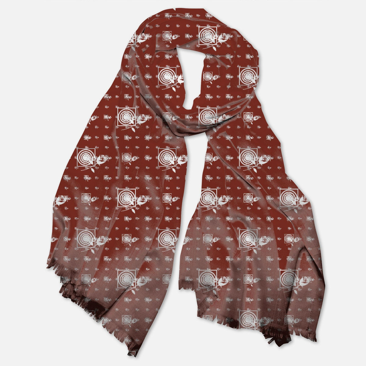 Roses and Swirls Dark Red Pashmina Scarf