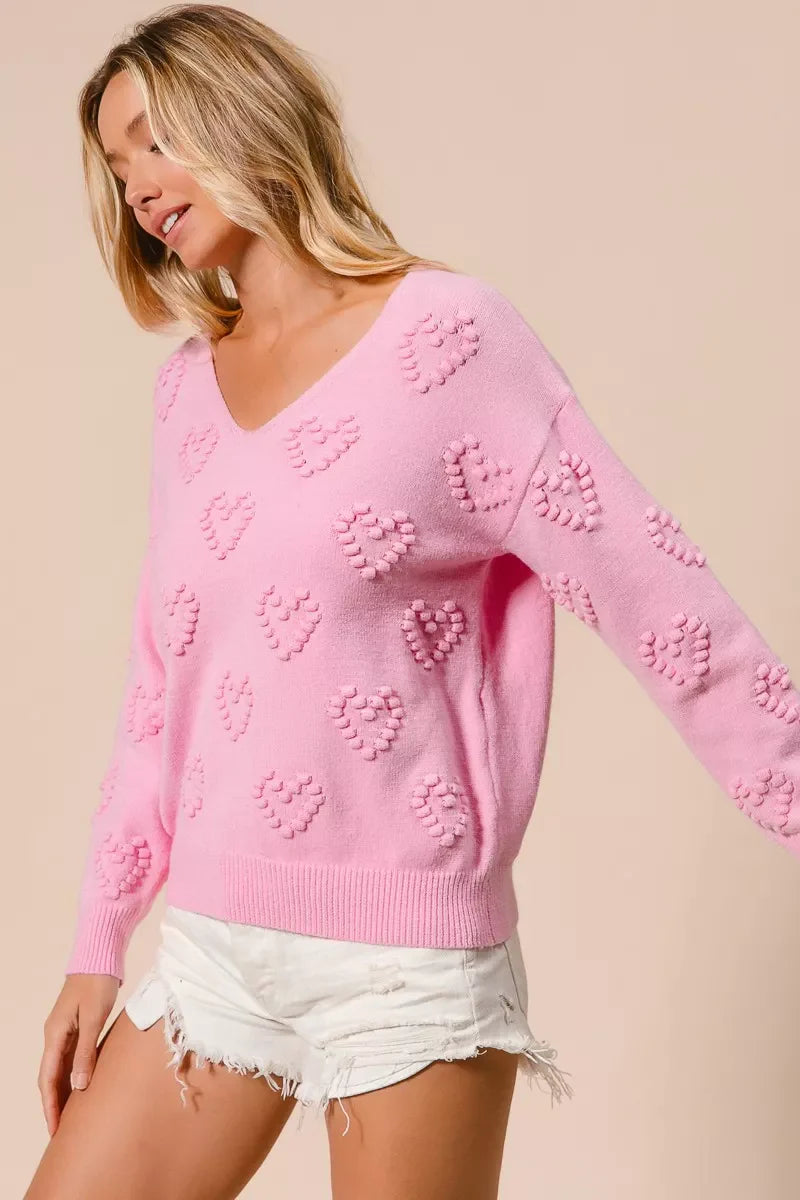 Top de punto con escote en V y pompón de corazón "BiBi Valentines"