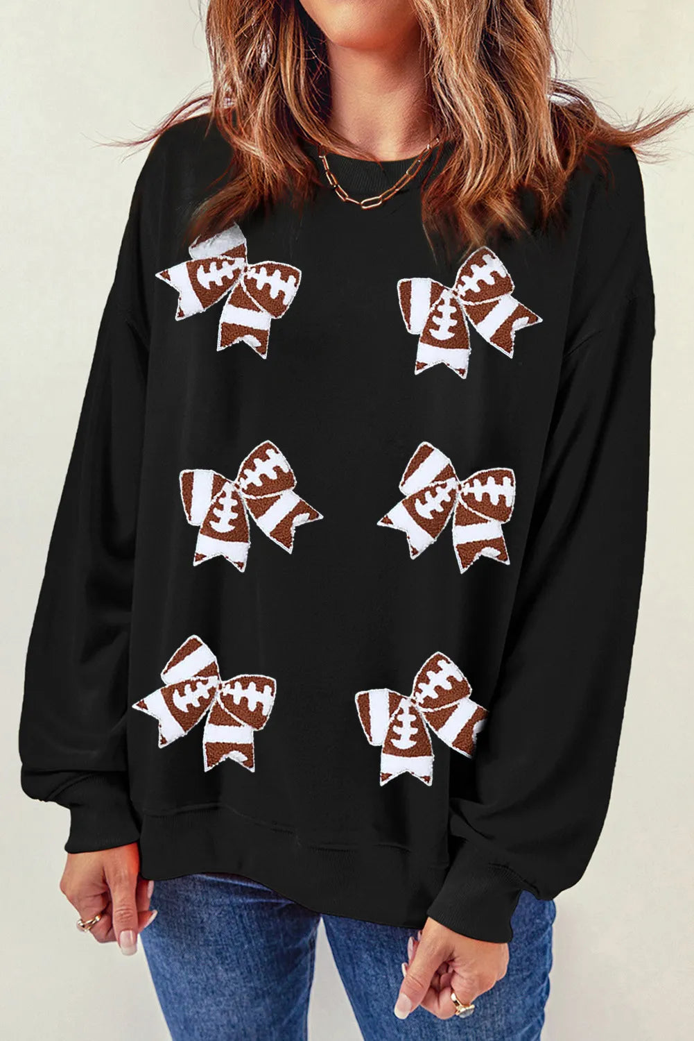 Sudadera de cuello redondo con lazo y manga larga