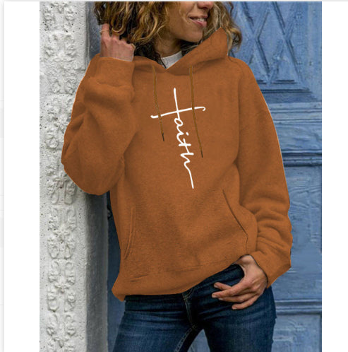 Long-sleeved fleece women's shirt autumn and winter pattern embroidered hooded sweater sports women's clothing