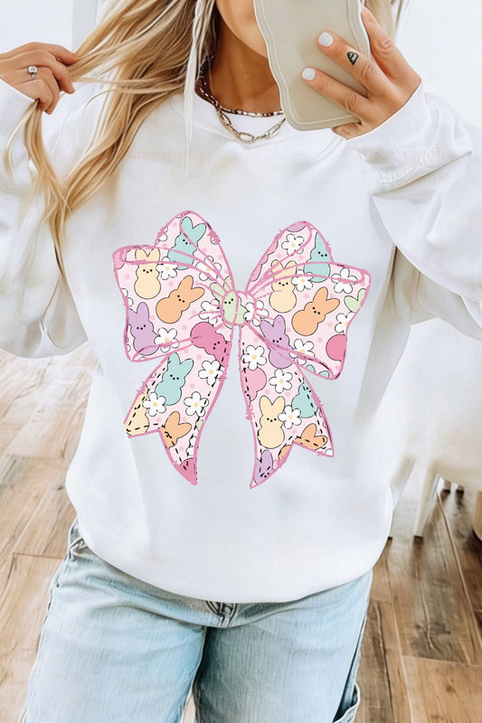 Sudadera casual blanca con estampado de lazo de conejito de Pascua