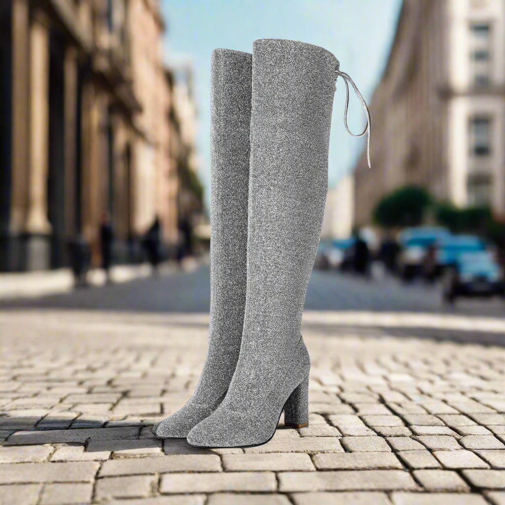 Botas Largas de Tacón Grueso por Encima de la Rodilla de Talla Grande para Mujer – Plataforma para Discoteca