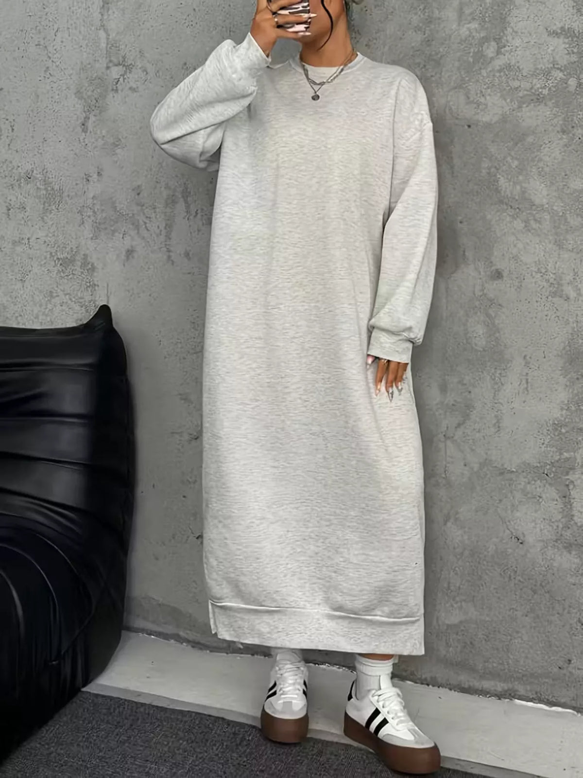 Plus Size Casual Slit Long Sleeve Sweatshirt Dress