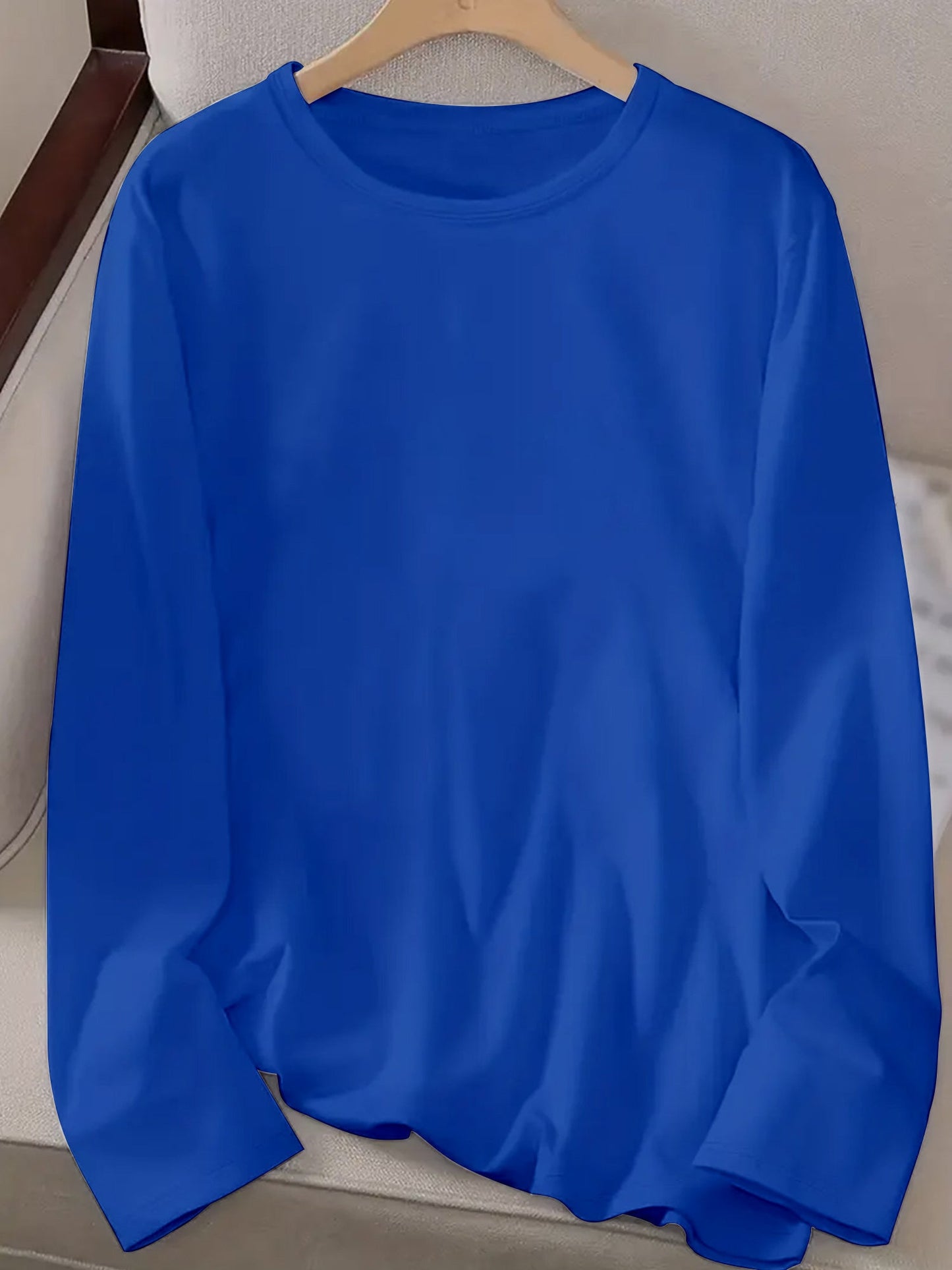 Camiseta de manga larga con cuello redondo, elástica y transpirable para mujer -