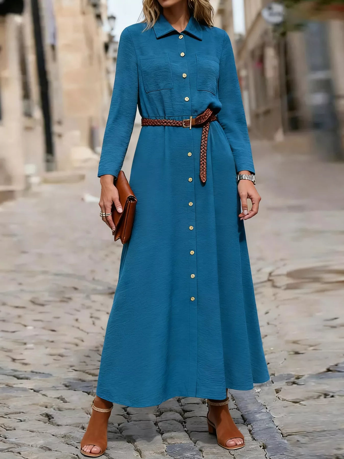 Button-Down Long Sleeve Dress