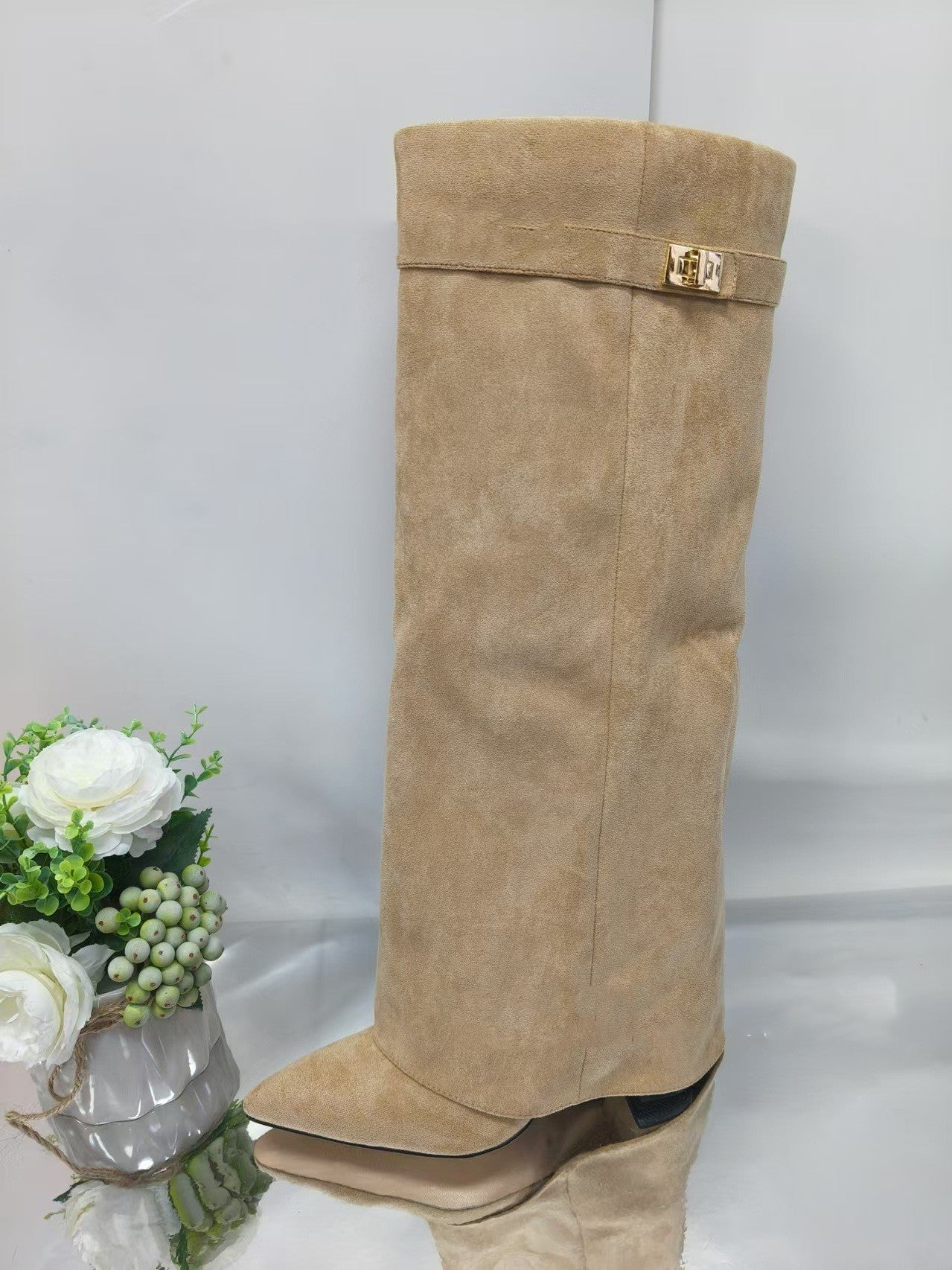 Women's Pointed-Toe Chunky Sole Mid-Calf Boots