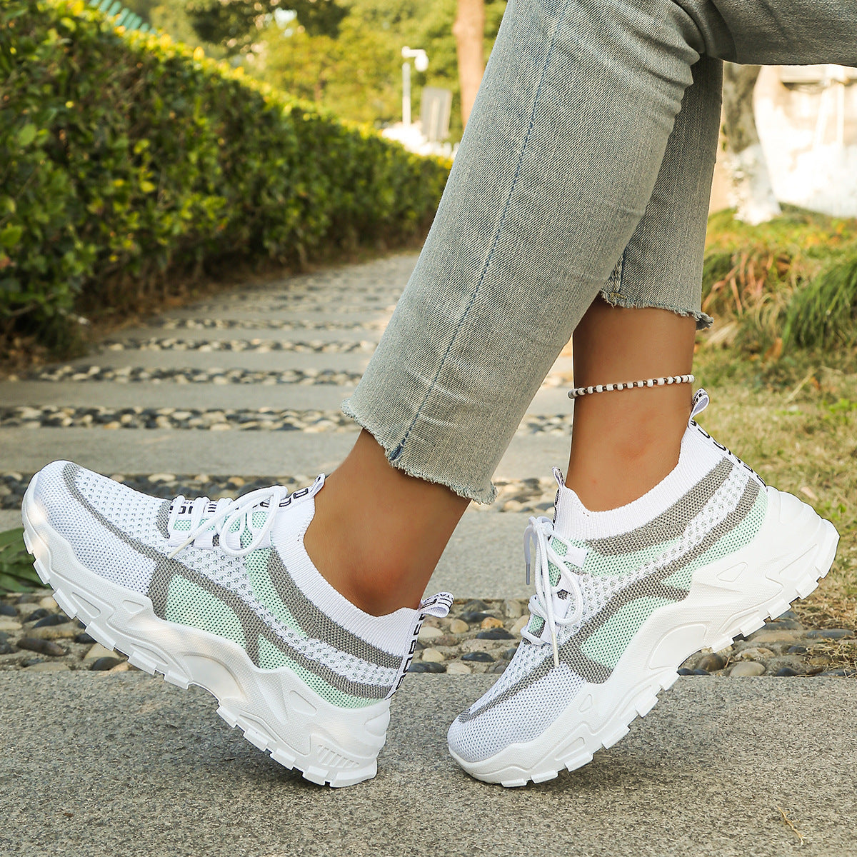 Breathable Mesh Lace-up Flyknit Casual Shoes For Women