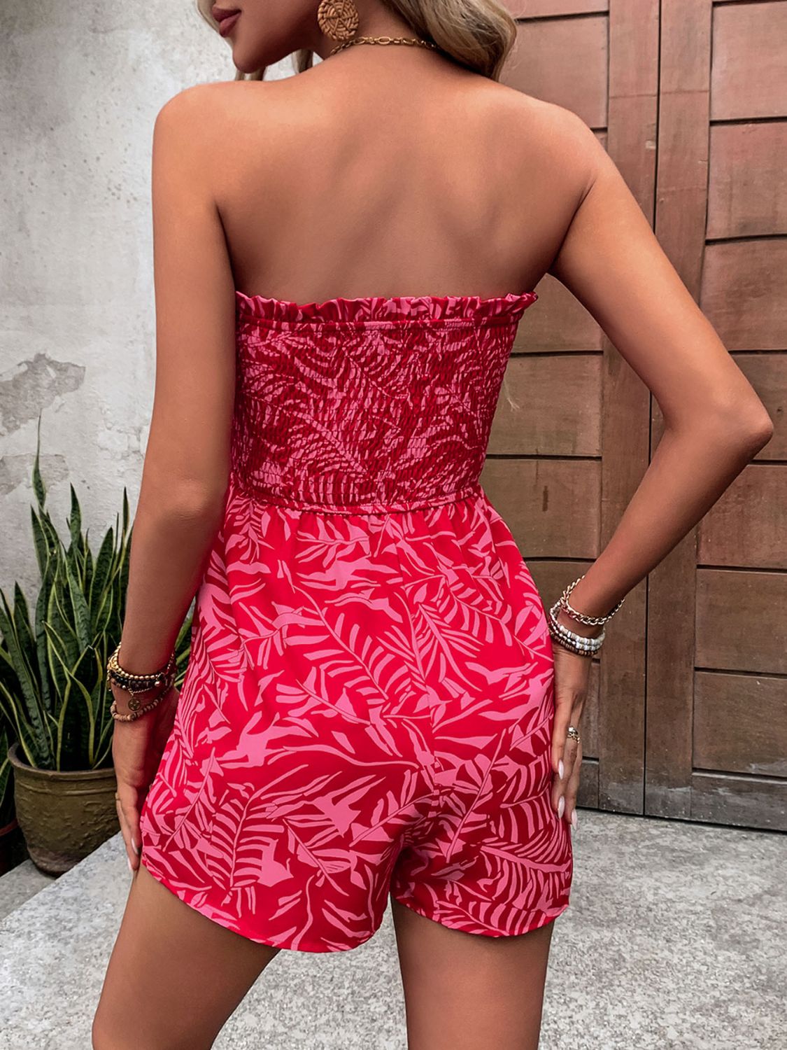 Pelele sin tirantes fruncido con estampado y bolsillos Perfee