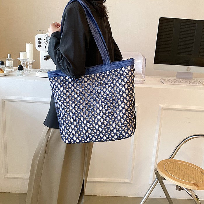 Hollow Out Paper Rope Woven Shoulder Bag
