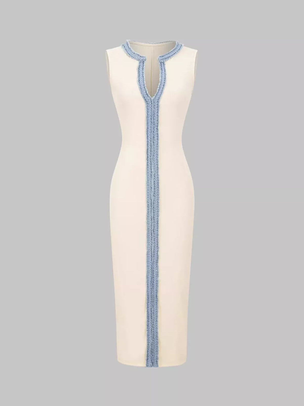 Slit Contrast Notched Sleeveless Dress