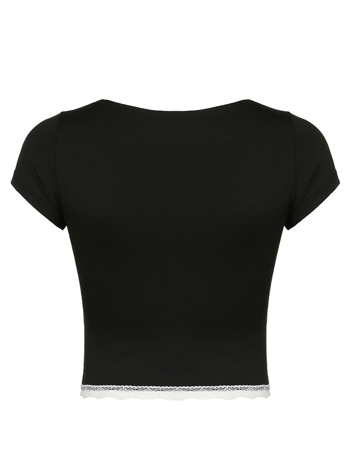 Camiseta de manga corta con cuello corazón y detalles de encaje