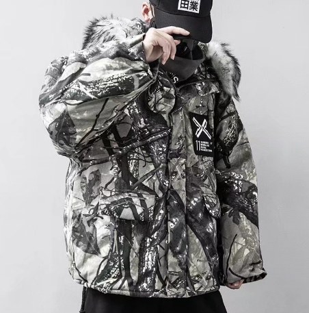 Winter Camouflage Cotton Jacket with Fur Collar for Men