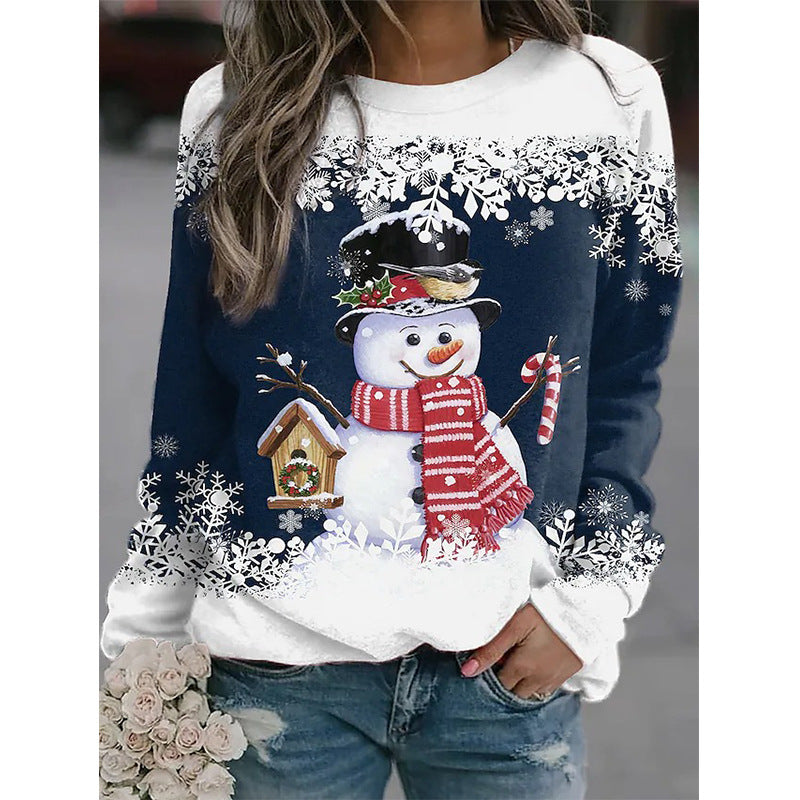 Suéter Holgado Estampado Muñeco de Nieve – Tejido Informal Navideño para Mujer