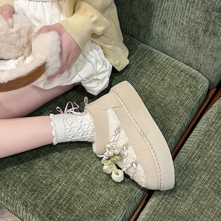 Platform Crisscross Straps New Arrival For Autumn & Winter, Fashion Fleece Lined Warm Slipon Elastic Ankle Cotton Shoes