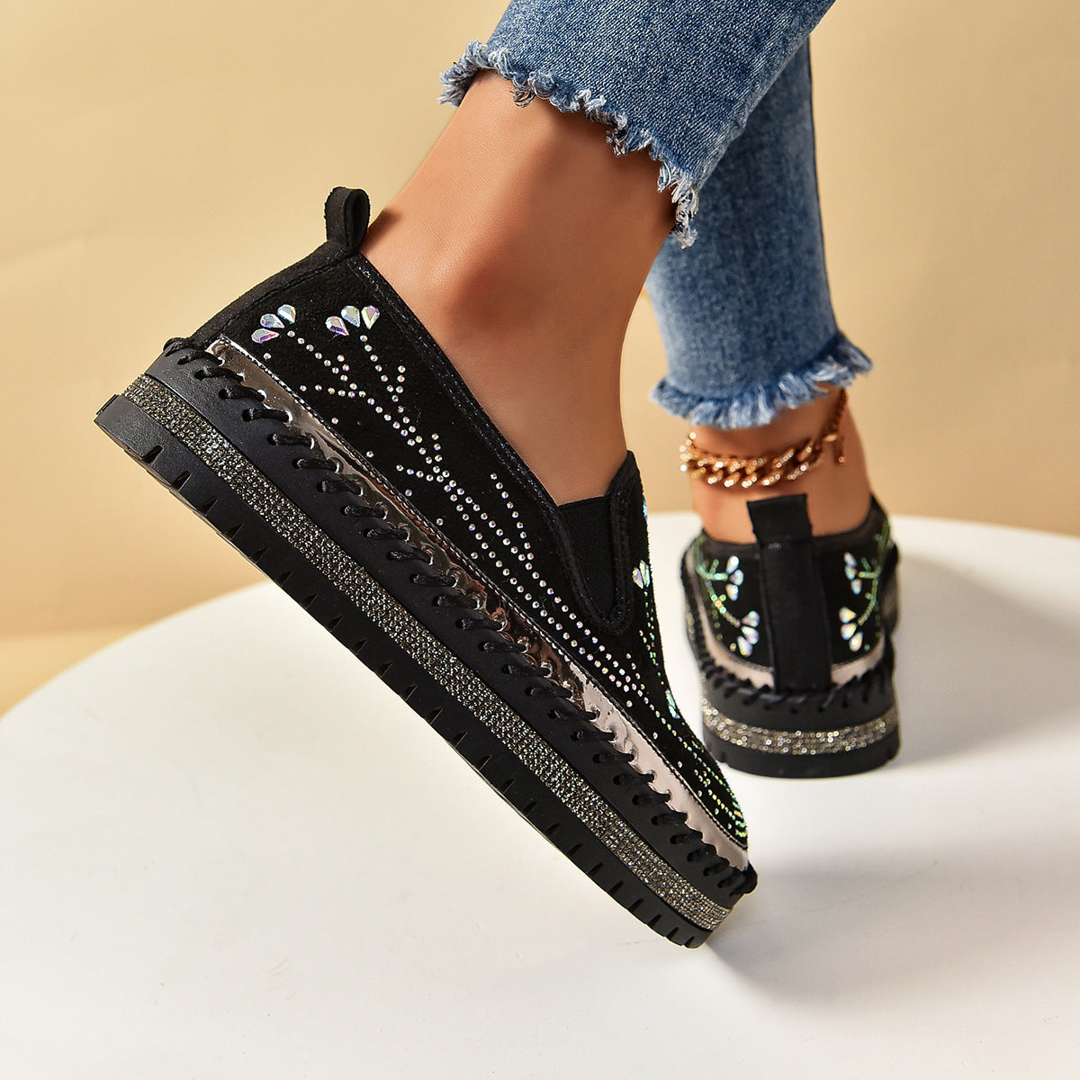 Rhinestone Platform Slip-On Sneakers