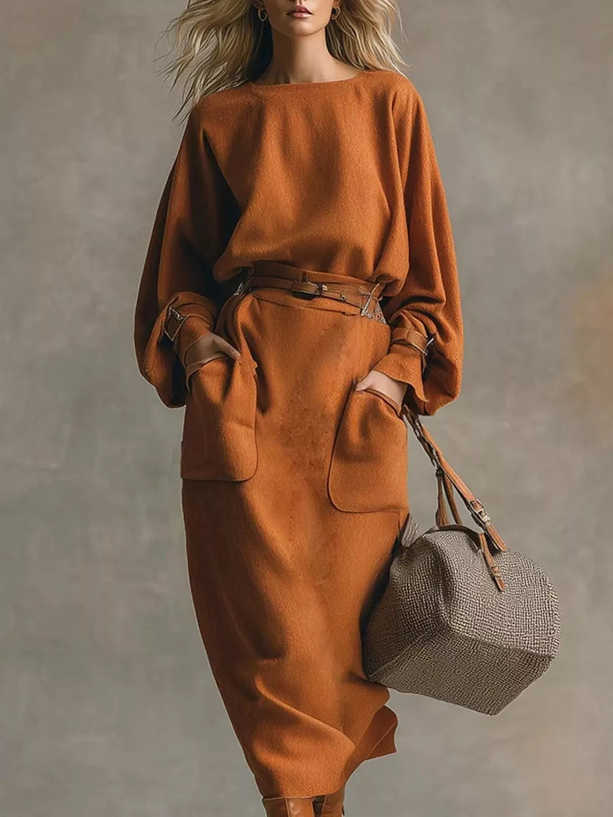 Long-Sleeve Top and Midi Skirt Set