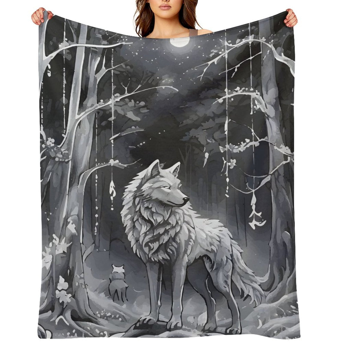Ethereal Wolf in the Moonlight Flannel Throw Blanket for Bedroom - 30" × 40"