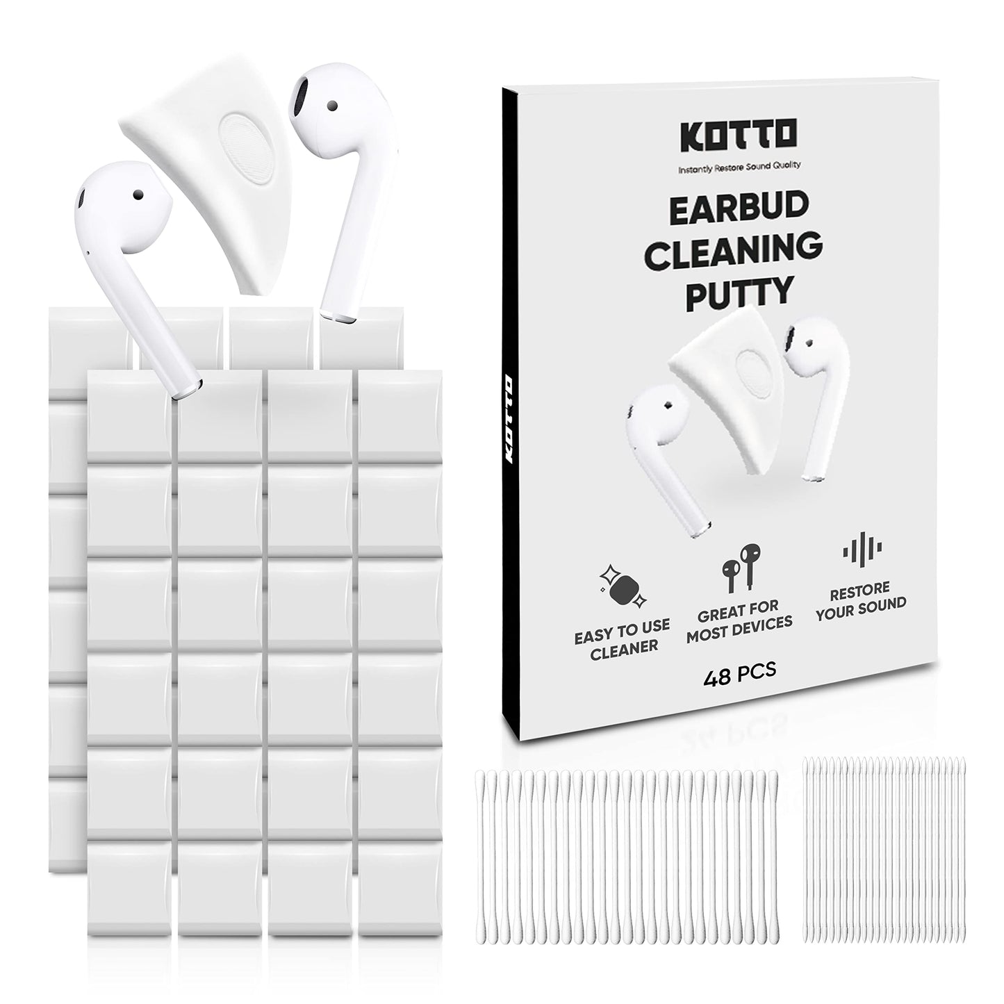 KOTTO 48 PCS Earbud Cleaner Kit Earbuds Cleaning Putty AirPod Cleaner Kit Easily Remove Ear Wax and Dirt from Headphone/Earbud/AirPods/Charging Cases/Laptop/Phone/Earphones/Camera (48 PCS)