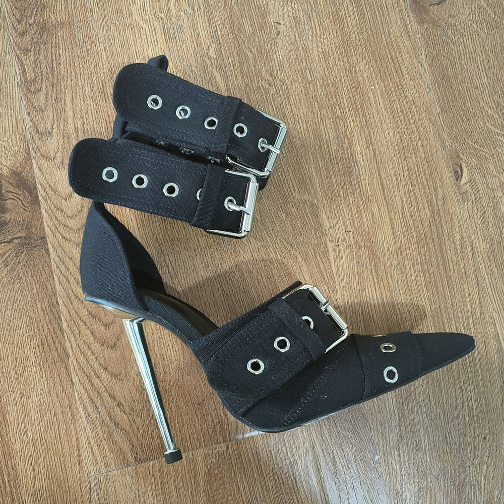 Women's Closed Toe High-Heel Sandals with Buckle