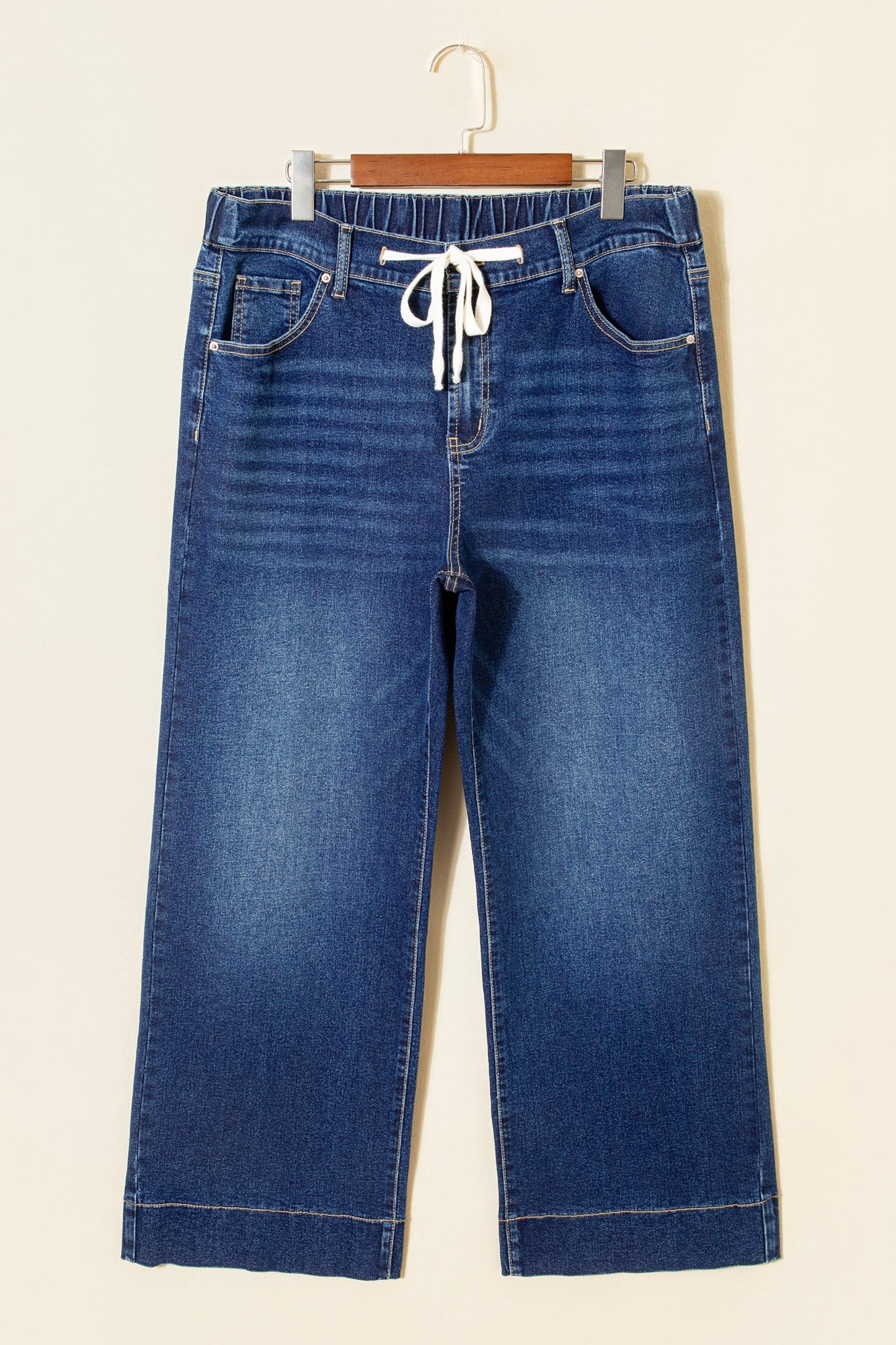 Vaqueros plus size de lavado ácido azul claro con cordones de contraste