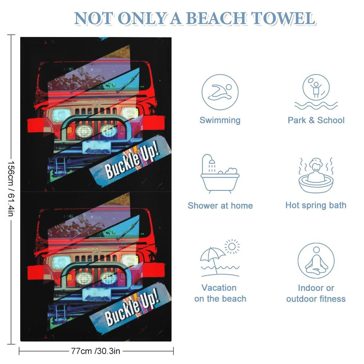 Buckle Up! 4-wheel Drive Design Beach Towel - 61.4" x 30.3"