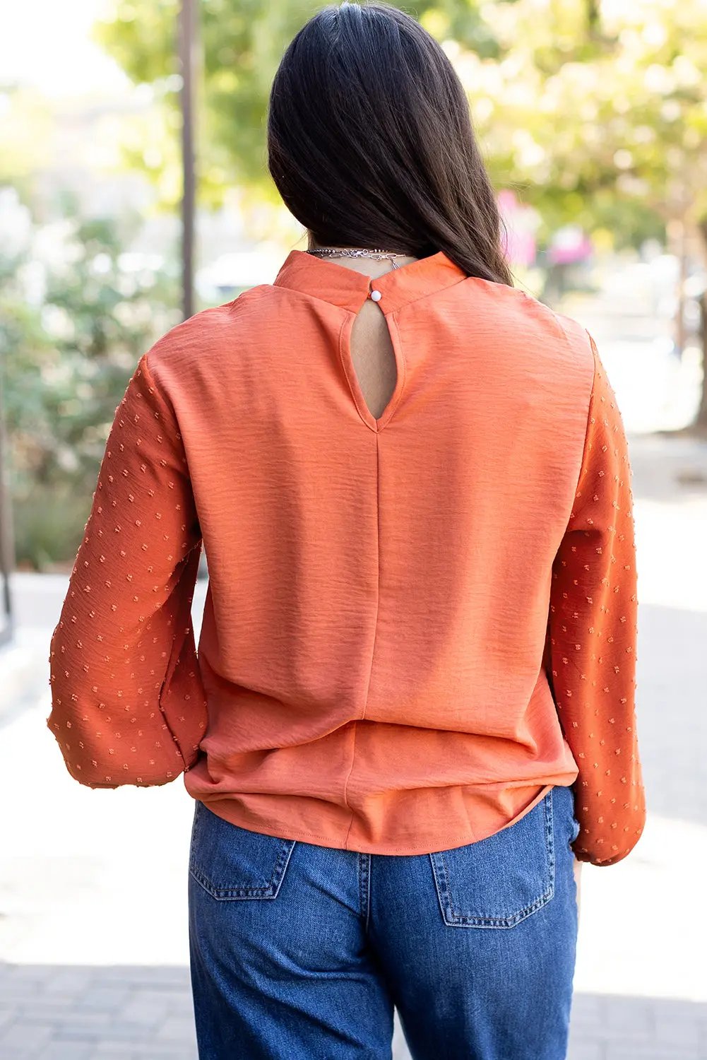 Women's Blouse - Red Swiss Dot Long Sleeve Keyhole - Southern Belle
