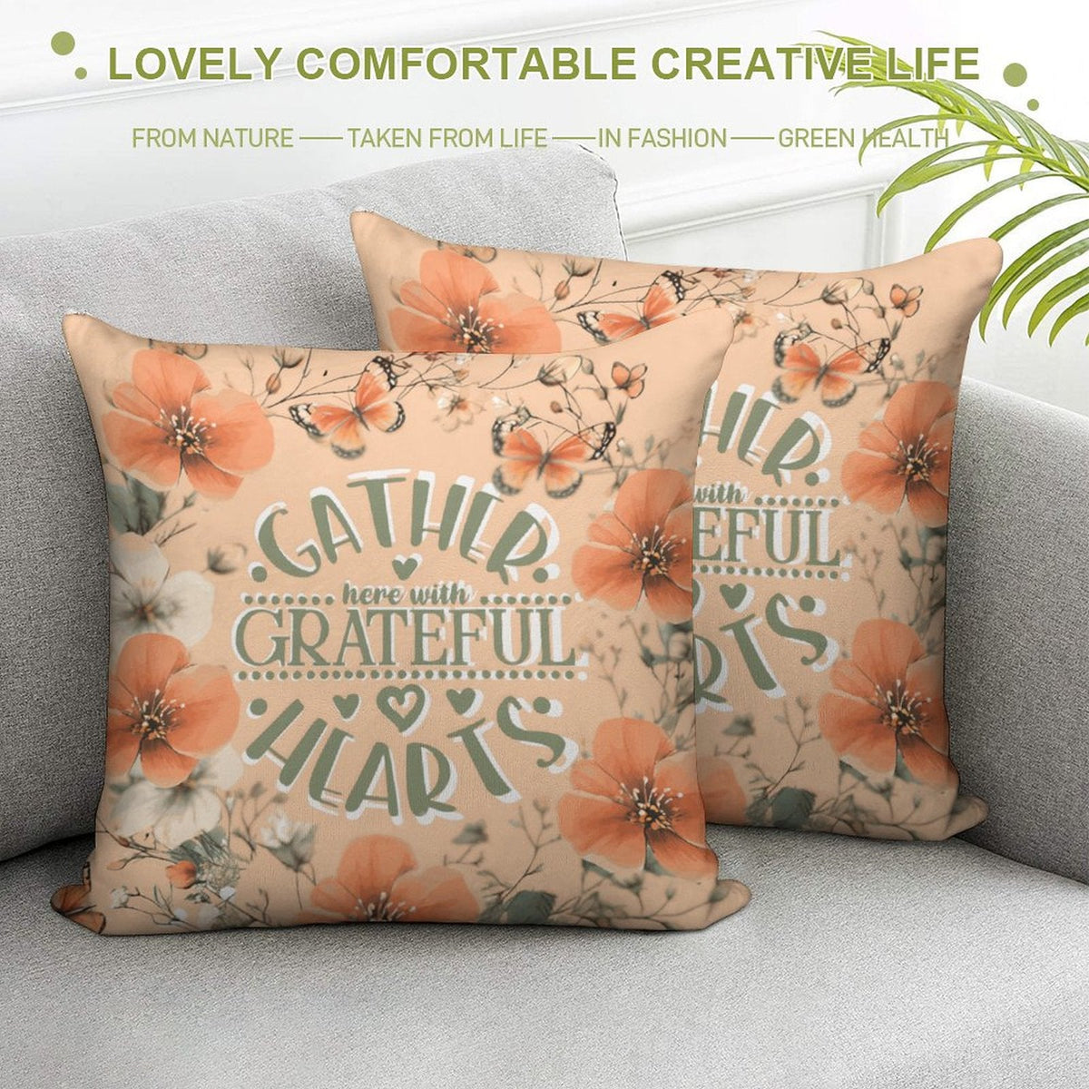 Gather Here with Grateful Hearts Orange 2-Piece Ultra-Soft Pillowcase Set - 18"×18"