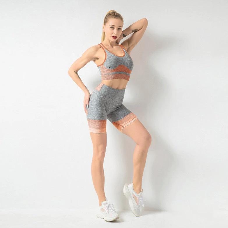 Seamless Yoga Wear Sports Suit Women Fitness Vest Bra Hip Lifting Tight Yoga Shorts