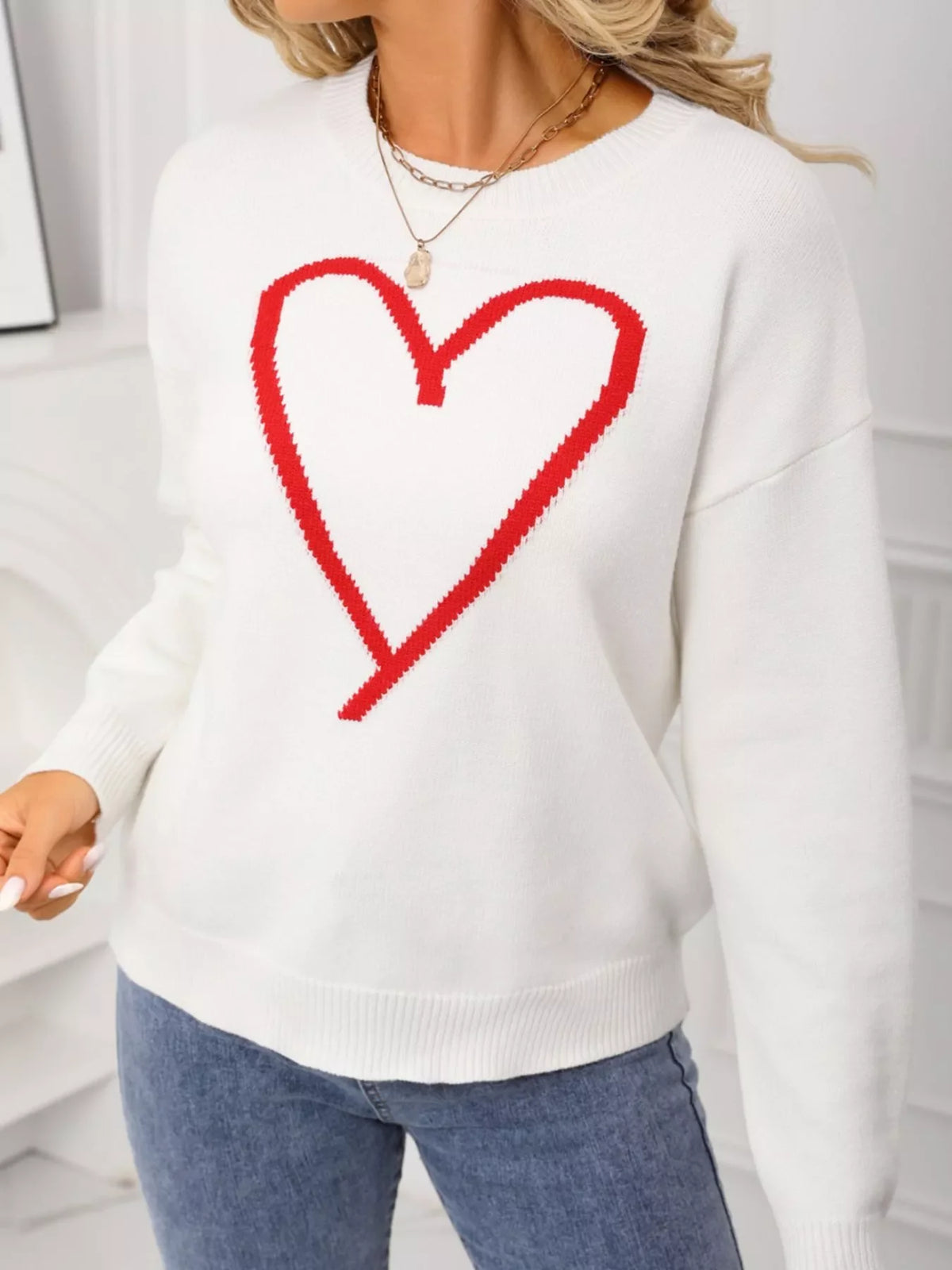 Valentine's Day Heart Graphic Dropped Shoulder Sweater