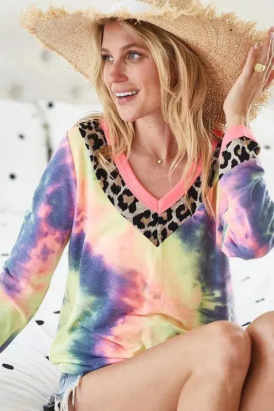 Women's Terry V-Neck Top Women's Top - Tie Dye Terry V-Neck - Soft & Comfy Casual