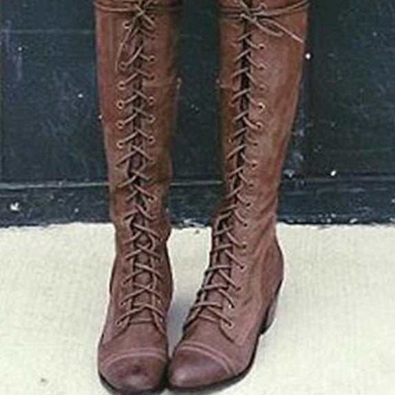Women's Solid Color Lace-up Fashion Boots