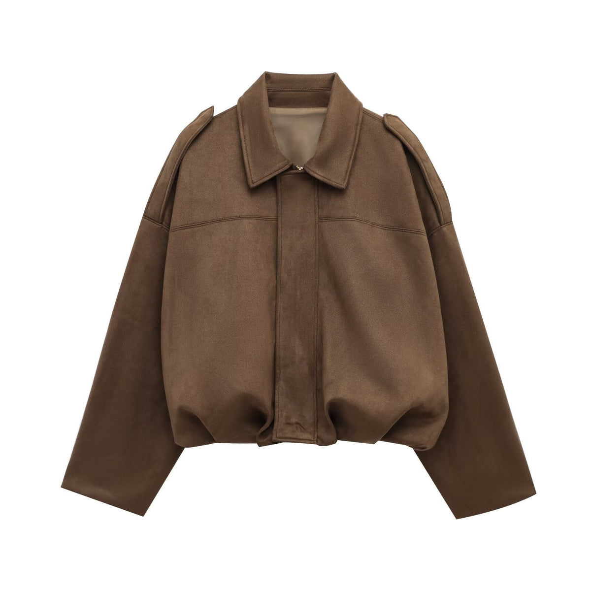 2025 Autumn And Winter European And American Bomber Jacket Bat Sleeve Zipper Loose Suede Texture Tops Women's Casual Tops Women