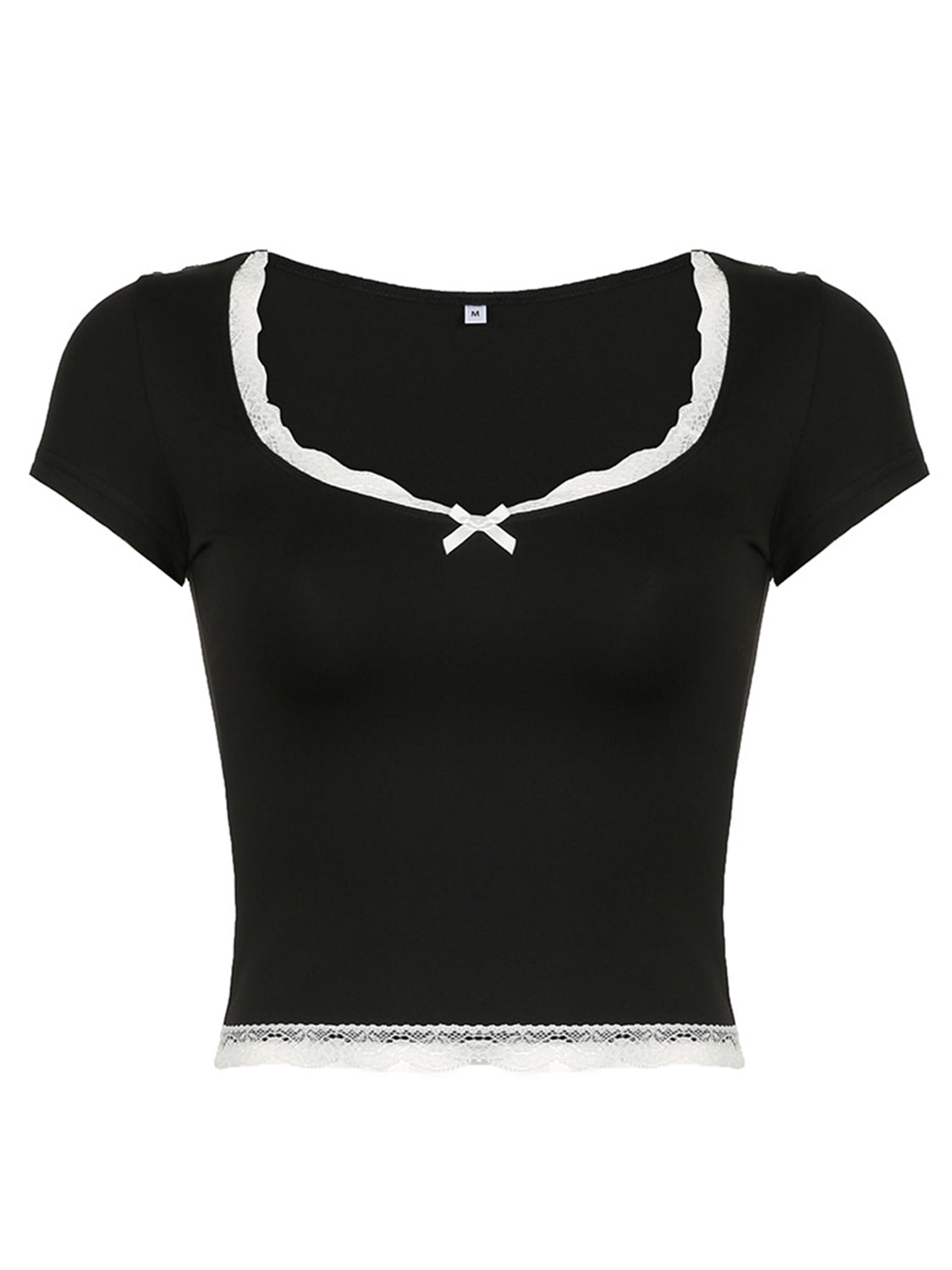 Camiseta de manga corta con cuello corazón y detalles de encaje