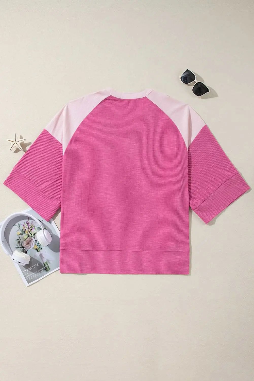 Love Salve Women's Oversize Top Colorblock 3/4 Sleeve — Pink