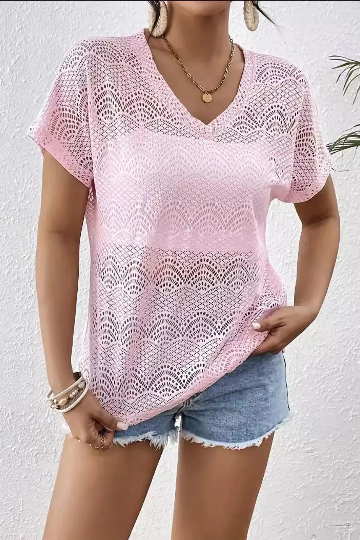 Crochet Lace V-Neck Summer Top