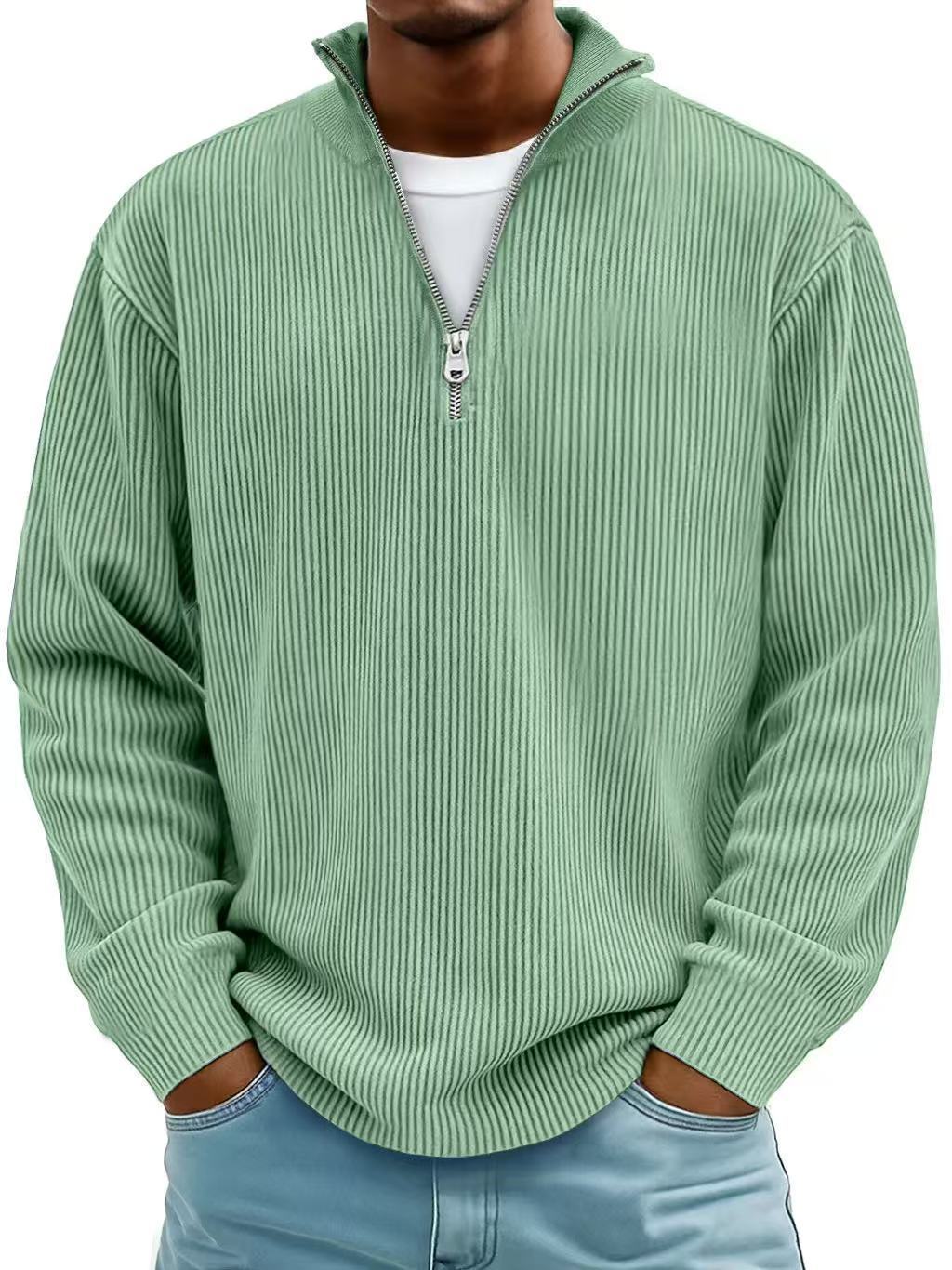 New Autumn And Winter Men's Casual Stand-Up Collar Zipper Corduroy Long-Sleeved Men's Polo Shirt Sweatshirt Autumn Sweatshirt