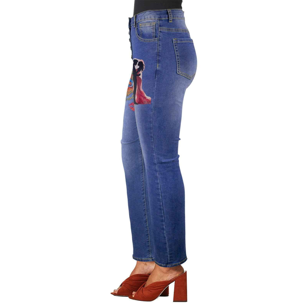Women's Couple in Love Decorated Jeans with Front Printing