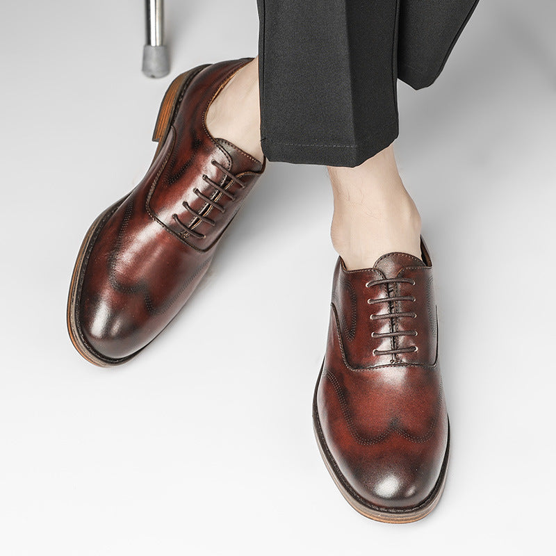 Men's Low-top Business Dress Shoes British Retro Polished Color