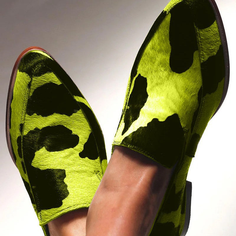 Women's Pointed-Toe Cow Print Flats