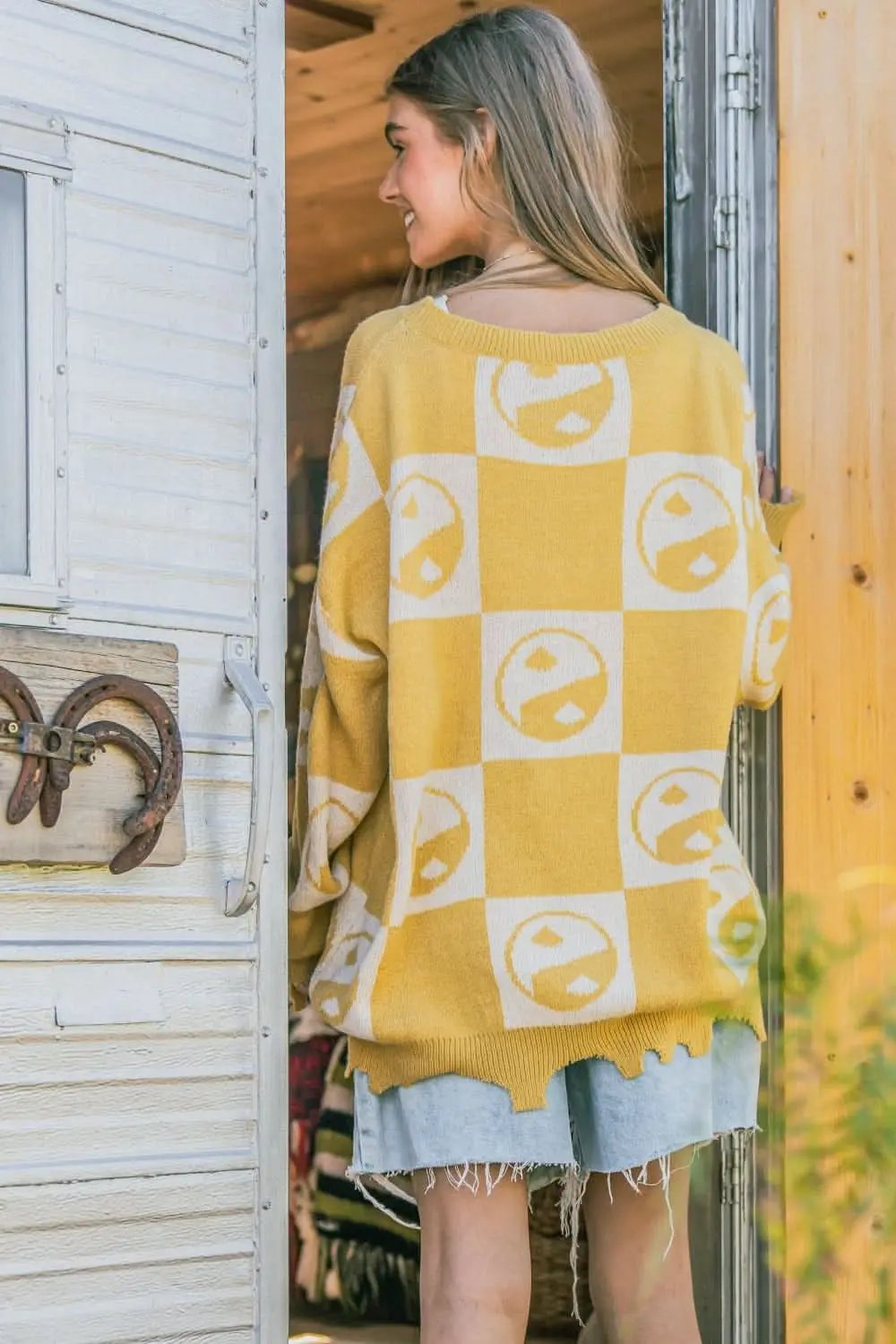Sweaters Trendsi Yin Yang Pullover Women's Cozy Knit Top - Checkerboard, Soft