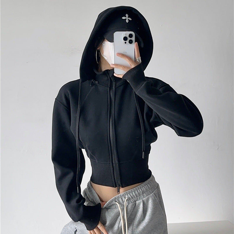 European And American Style Fleece-lined Waist Stand Collar Detachable Hooded Zipper Sweatshirt See size chart under “more details”
