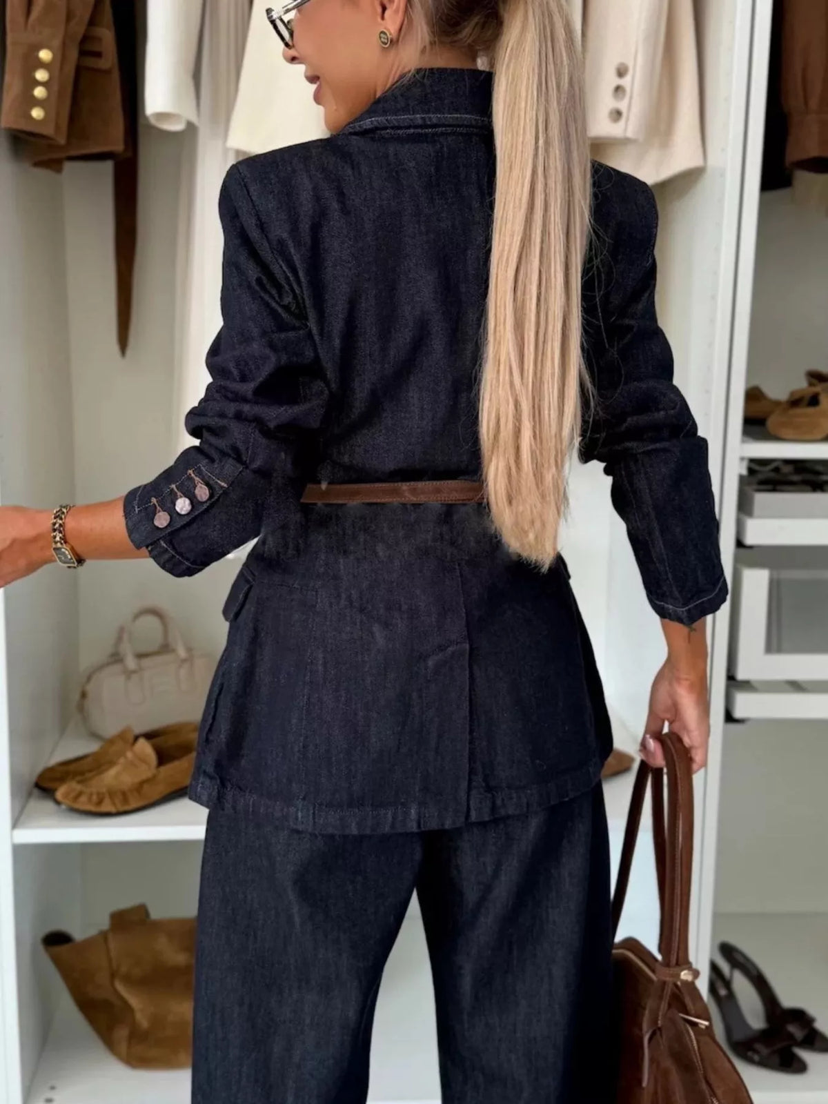 Single-Breasted Washed Denim Blazer